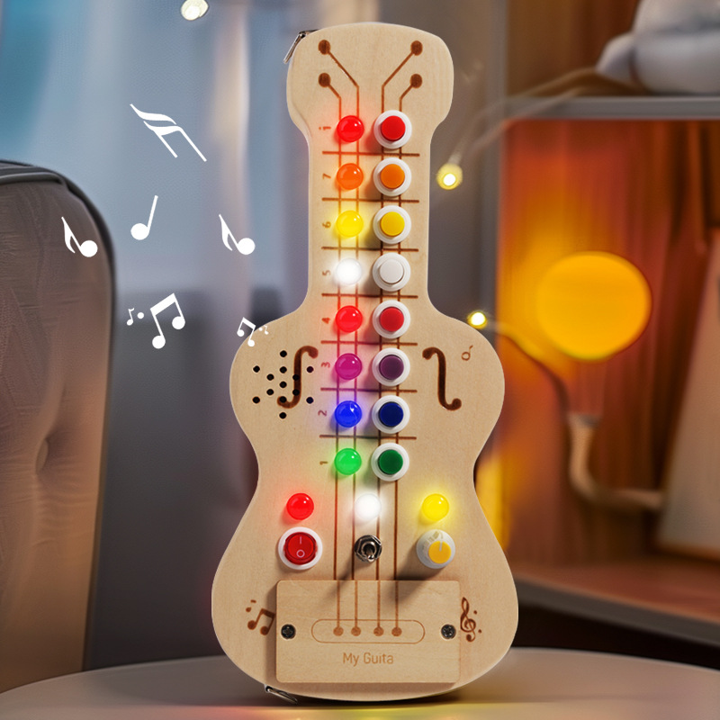Gitar Kayu LED Bercahaya, Papa - Montessori Wooden Busy Board Toddler ulasan dan harga